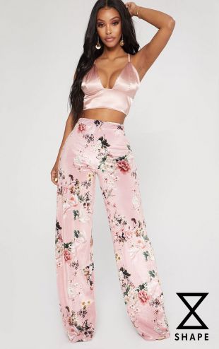 Shape Nude Velvet Floral Wide Leg Trousers