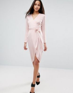 Robe portefeuille mi longue en satin