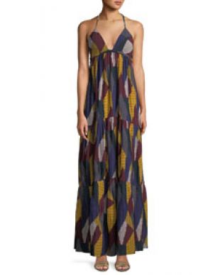 Patterned Weave V Neck Maxi Dress