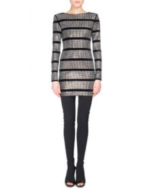 Balmain Striped Metallic Mini Dress, Black Pattern