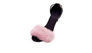 Rawdah Sandales Femme Rawdah Escarpins Kitten Heel Sandales à Talons Hauts Chaussures à Talons à La Fourrure (36, Rose)