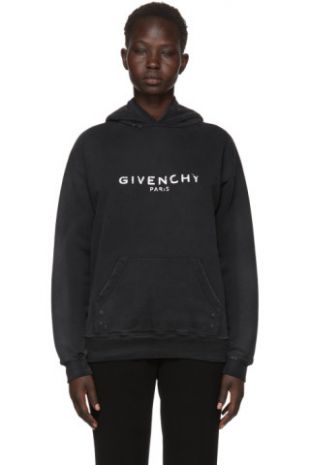 Givenchy - Givenchy - Pull à capuche noir Destroyed Logo