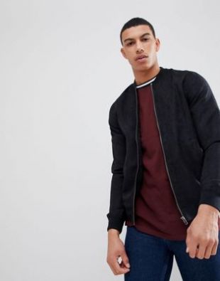 PULL&BEAR - Pull&Bear Faux Suede Bomber Jacket In Black