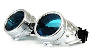 4sold (TM Noir Cyber Steampunk Lunettes de Natation Rave Vintage Style Victorien Gothique comme Lunettes de Soleil Noir Argent Taille Unique