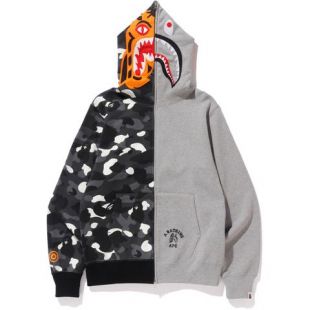 Bape City Camo Tiger Shark Full Zip Hoodie Gray