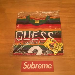 Chinatown Market × Guess × Round Two Guess Farmers Market China Town Rainbow Stripe Spell Out Tee Size S $124