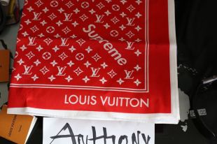 Louis Vuitton Supreme MP1888 Monogram Scarf Bandana Red Used from