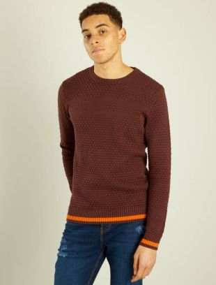Pull en coton maille fantaisie Homme   rouge brique