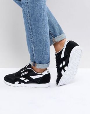 reebok classic nylon trainers in black and white