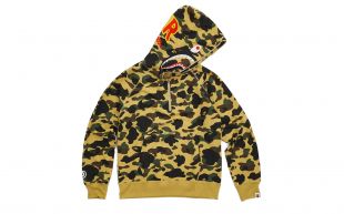 Bape Ultimate 1st Camo PONR Shark Half Zip Raglan Pullover Hoodie Yellow