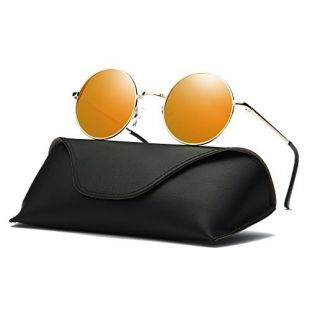 Ray Parker Fashion Classic Vintage UV Protection Round Mirrored Polarized Lens Sunglasses for Men RP8024 With Gold Frame/Orange Mirrored Lens