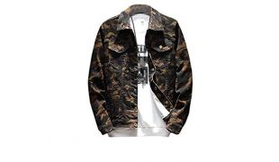 Papijam Mens Single Breasted Casual Camo Print Denim Coat Jean Jacket