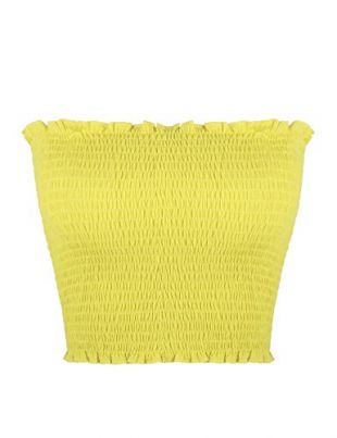 Sweetbei J Womens Strapless Pleated Summer Sexy Bandeau Tube Crop Tops Yellow M