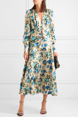 Gucci   Floral print silk twill midi dress