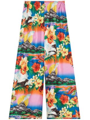 Hawaiian Print Silk Pajama Pants