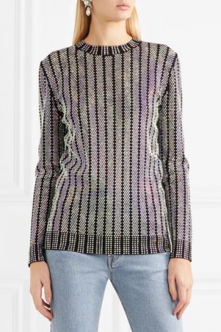 Crystal embellished stretch knit sweater