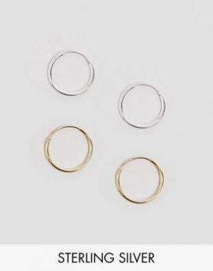 ASOS DESIGN  - Lot de 2 créoles en argent massif à placages variés