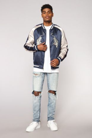 Tokyo Souvenir Tiger Jacket   Dark Navy/Silver