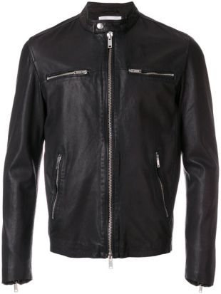 Dondup Band Collar Leather Jacket