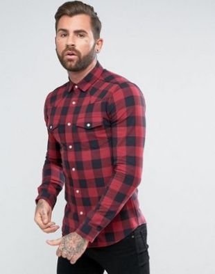 ASOS DESIGN   Chemise ajustée style western à carreaux Buffalo   Rouge at asos.com