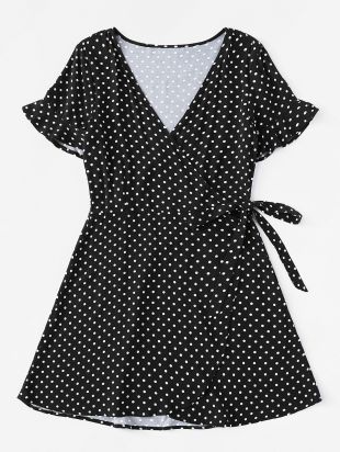 Robe portefeuille à pois avec lacet