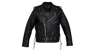 Mens Split Cowhide Leather Marlon Brando Belted Biker Motorcycle Jacket (S)