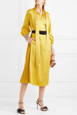 Belted crepe de chine midi dress