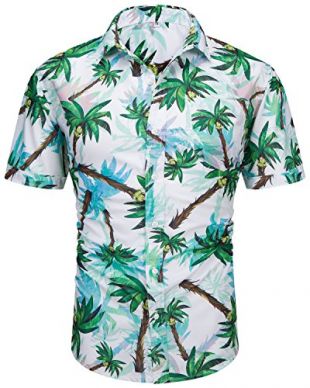 Men's Casual Short Sleeve Button Down Print Aloha Beach Tropical Hawaiian Shirt White XX-Large