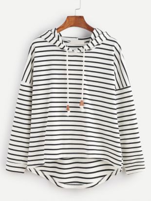 Sweat shirt à rayure avec capuche   noir et blanc