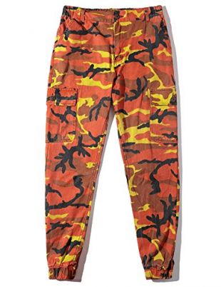 Idopy Youth Camo Cargo Pants Unisex Casual Trousers, Orange - L(WAIST 80.5cm)