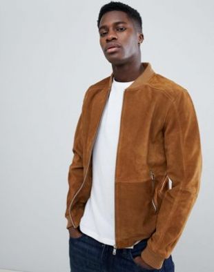 Esprit Suede Bomber Jacket In Tan at asos.com