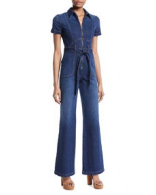AO.LA by Alice+Olivia Gorgeous Wide Leg Fitted Denim Jumpsuit
