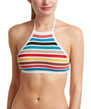 Striped High Neck Swim Top