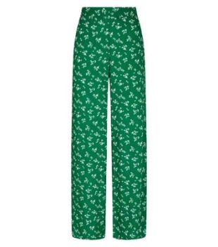 Pantalon vert large à petites fleurs