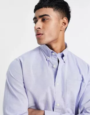 Chemise Oxford boutonnée à rayures - Bleu clair