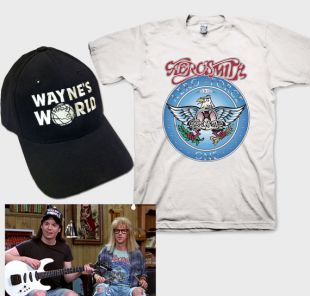 Wayne monde Garth Aerosmith T shirt avec Wayne chapeau complet Halloween Costume ensemble casquette noire avec White T Shirt jeunes adultes disponible en tailles S 3XL