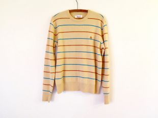 70 s merino Cachemire mélange Pull rayé en taille Large femmes (un pastel mignon pullover pull tricoté par Penguin avec une taille de 36 pouces.)