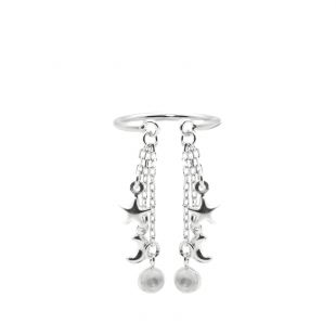 Bague Argent Massif – Motifs Lune Et Soleil – Zirconium – Taille Réglable (dès 54)