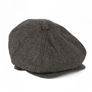 Men's Ladies 8 Panels Baker Boy Newsboy Gatsby Style Flat Cap Herringbone - Grey (58/L)