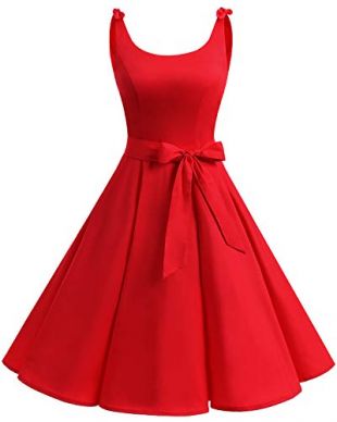Bbonlinedress Women's 1950s Vintage Retro Bowknot Floral Cocktail Swing Party Dress DarkRed XL