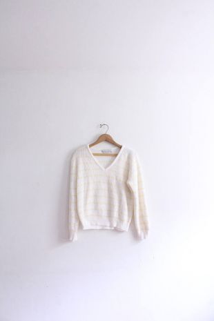 Slouchy White Striped 80s Sweater