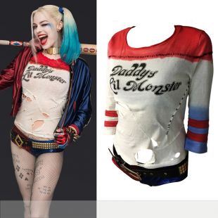 Papa de Lil Monstre T-Shirt tops Joker Cosplay Costumes Batman Arkham Asylum 2016 Commando Suicide Harley Quinn Costume T-shirt