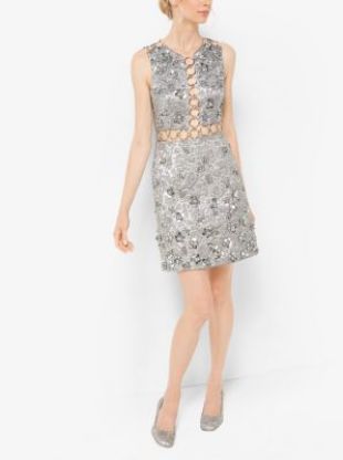 MICHAEL KORS COLLECTION Floral Metallic-Embroidered Brocade Dress
