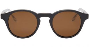 Bottega Veneta Men's Natural Black Acetate Round Sunglasses