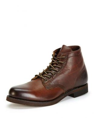 Men's Prison Leather Boot with Lugged-Sole, Dark Brown