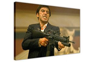 Scarface Scène AL Pacino encadrée Film Impressions sur Toile Décoration Murale Photos Movie Home Deco, Toile Agrafes Bois Dense, 08- A0-40" X 30" (101CM X 76CM)