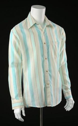El Patron’s (Wagner Moura) Blue and Cream Stripe Button-Up Shirt
