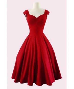 Retro Sweetheart Neck Solid Color Sleeveless Dress For Women