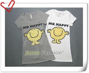 Toto Ladies Tops And Tees Causal Outfit Mr. Happy Crewneck T-Shirt