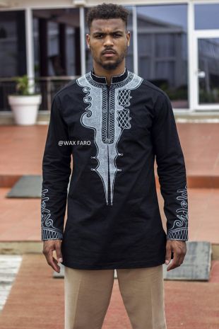 T'CHALLA Tunique africaine homme brodée BLACK PANTHER